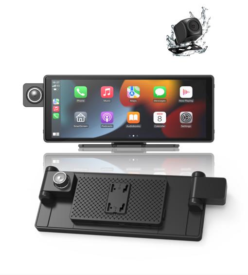 Bepocam 3 cameras 10.26 inch Wireless Carplay Touchscreen with 4K Dash Cam: Portable Apple Carplay & Android Auto Car Stereo, Car Audio Receivers with 1080p Backup Camera and 1080p inner car camera, GPS Navigation, Bluetooth  with 3 channel dashcam